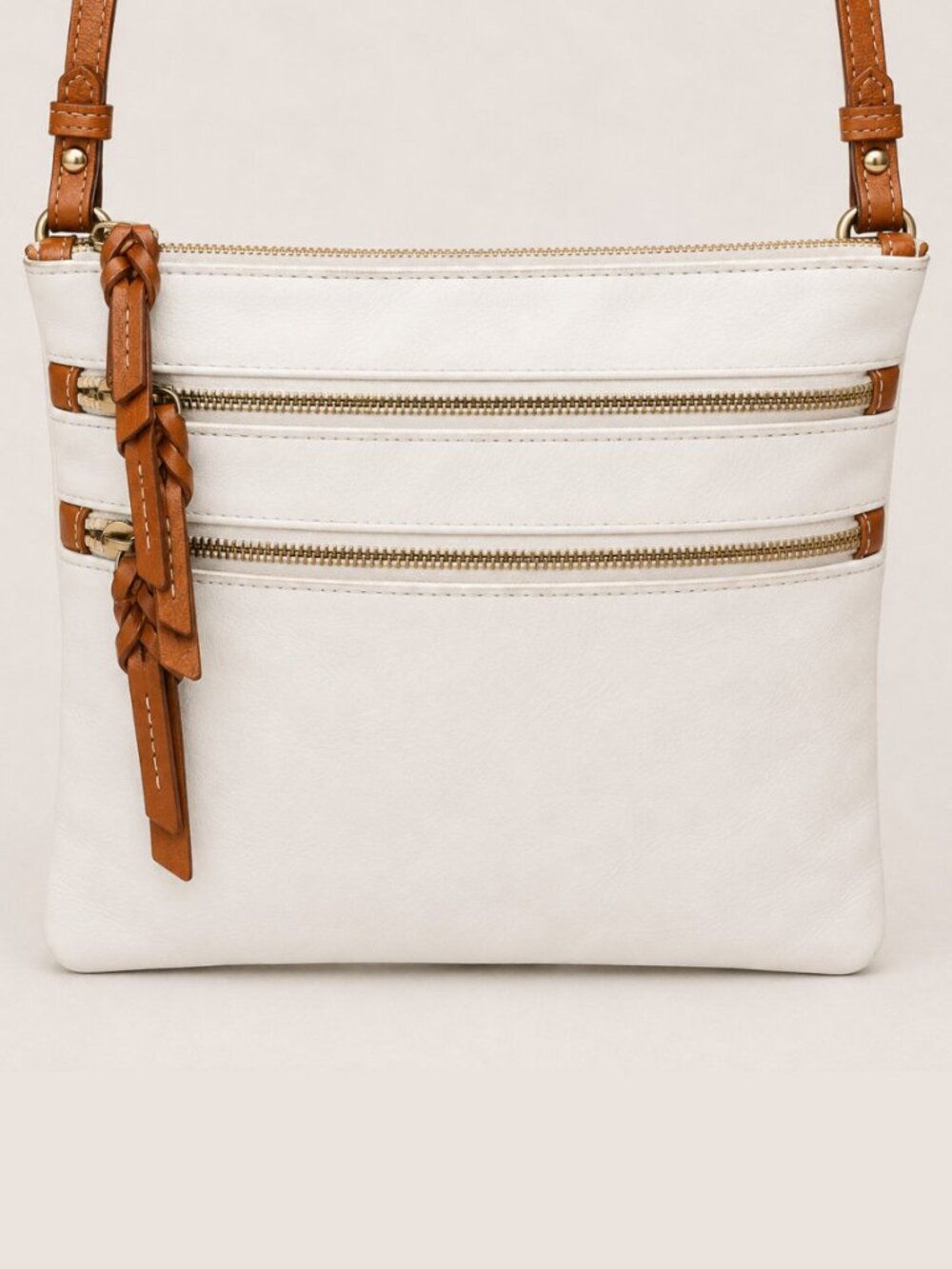 Dooney & Bourke Triple Zip White Ivory Leather Crossbody Swingpack